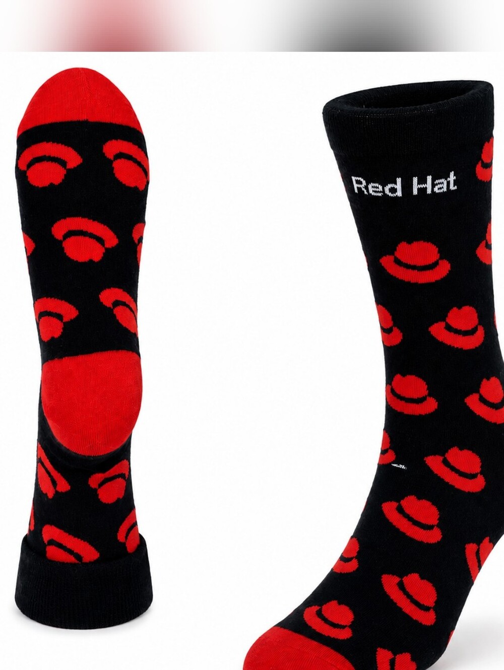 Men's Black & Red Hat Patterned Crew Socks One Size